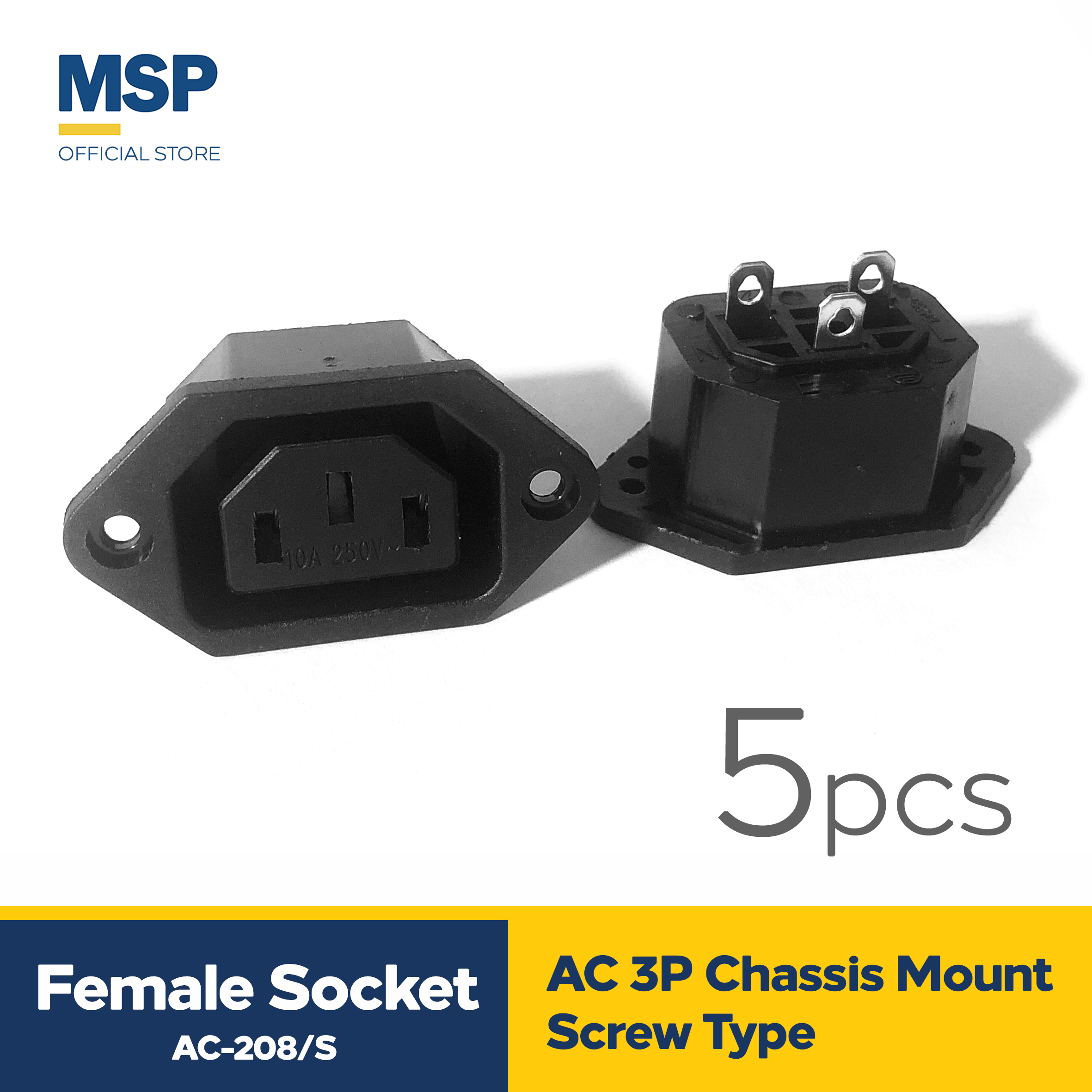 AC 3P female socket, chassis mount, screw type