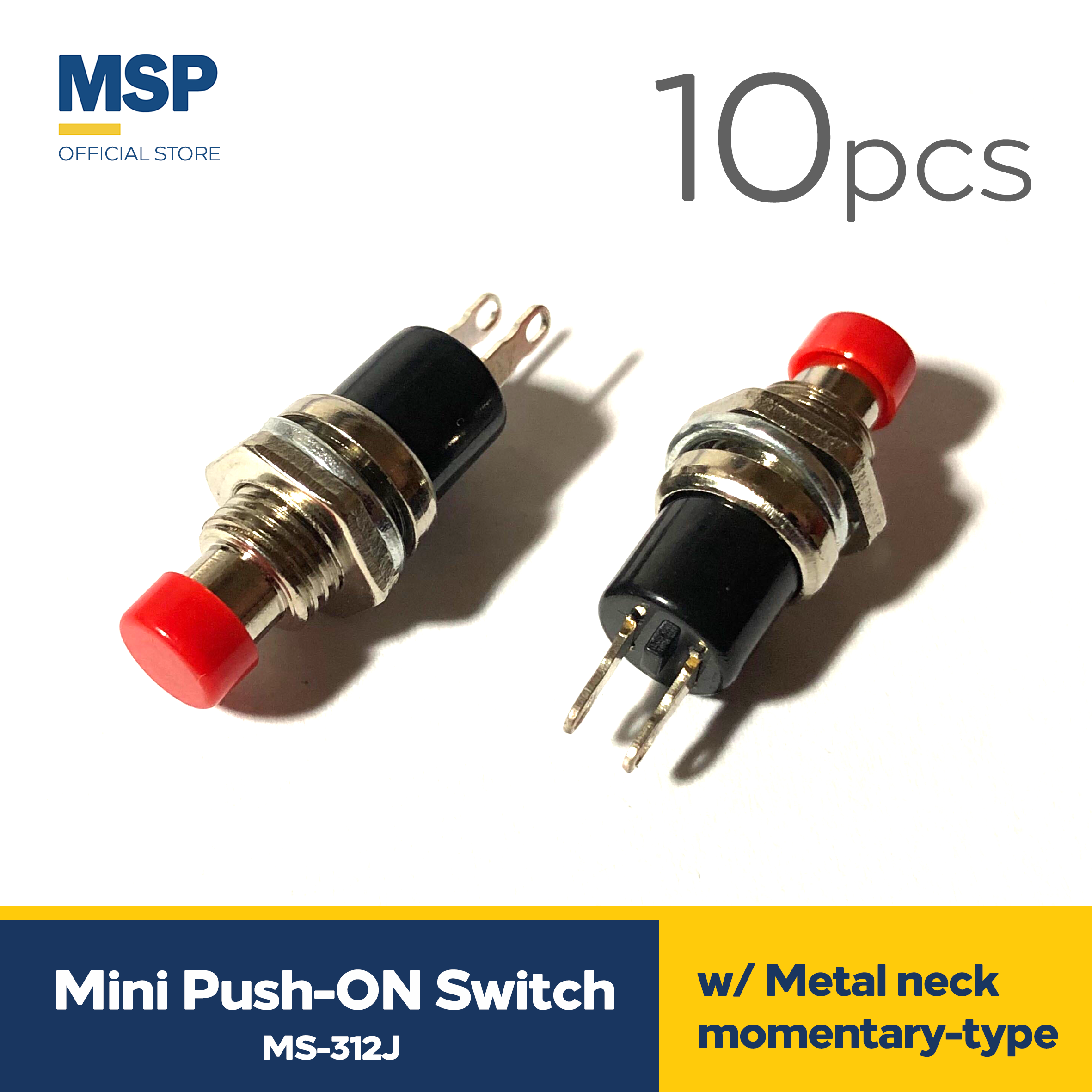 10pcs Mini Push ON switch with metal neck, momentary-type