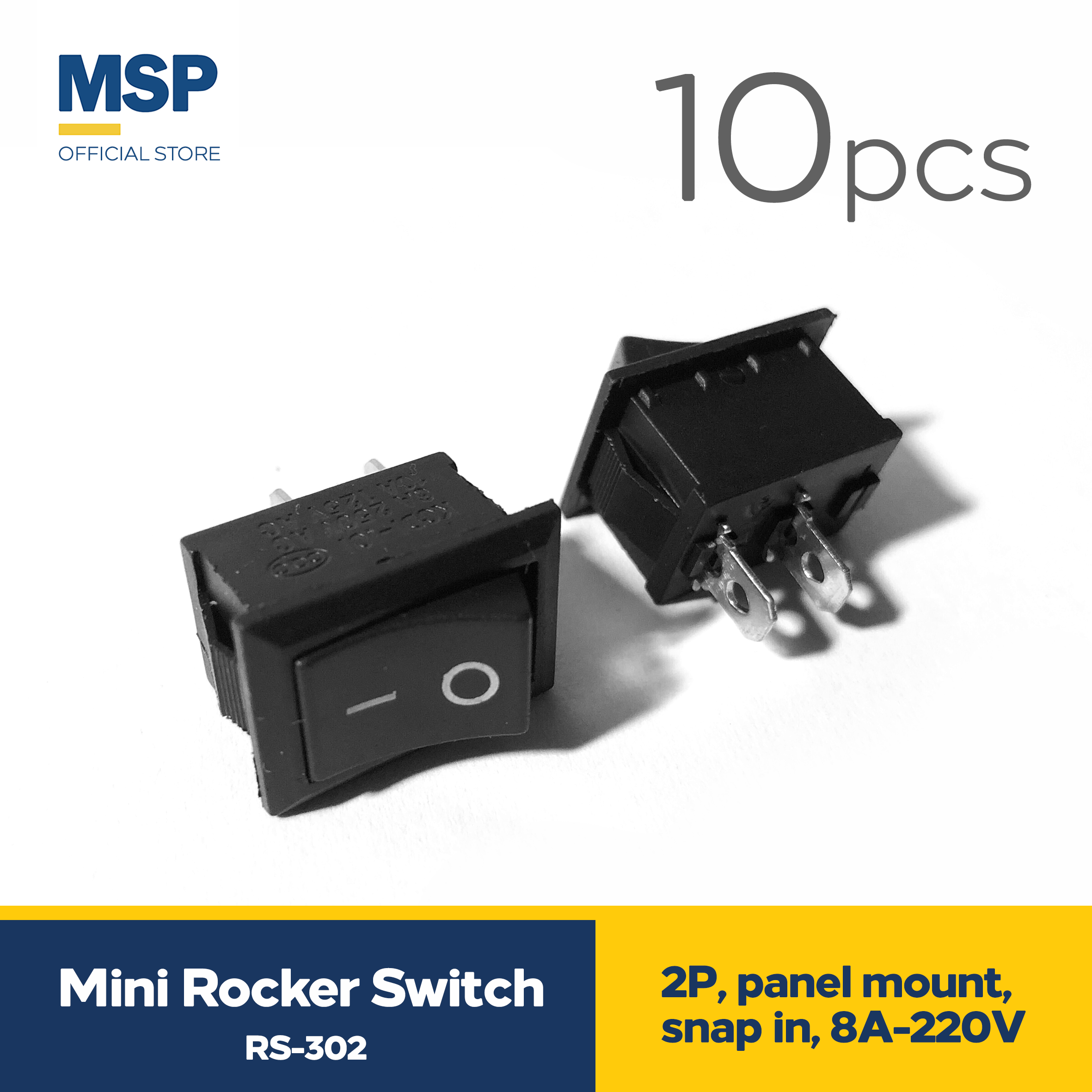 10pcs Mini rocker switch 2P, panel mount, snap in, 8A-220V
