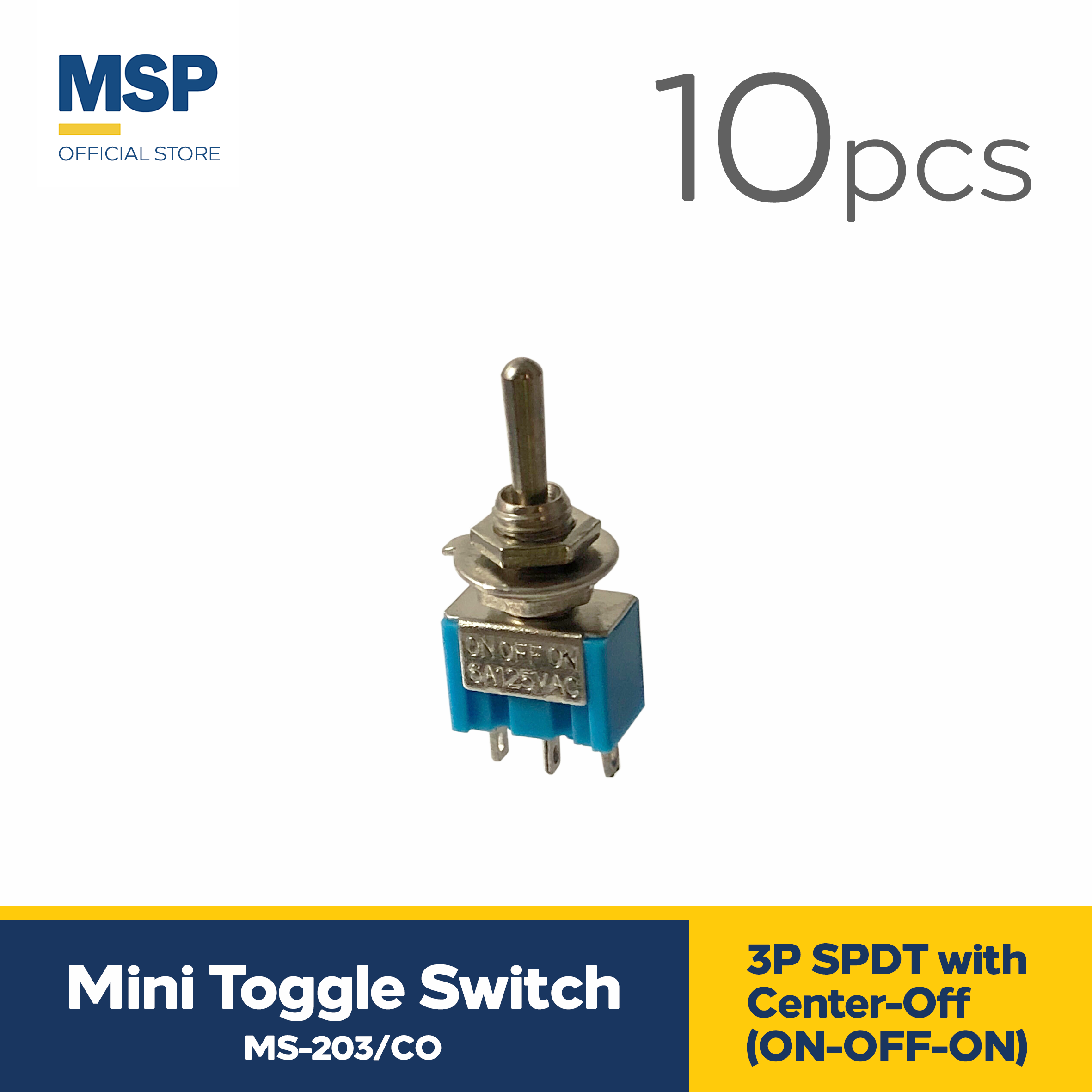 10pcs Mini Toggle switch 3P SPDT with Center-Off (ON-OFF-ON)