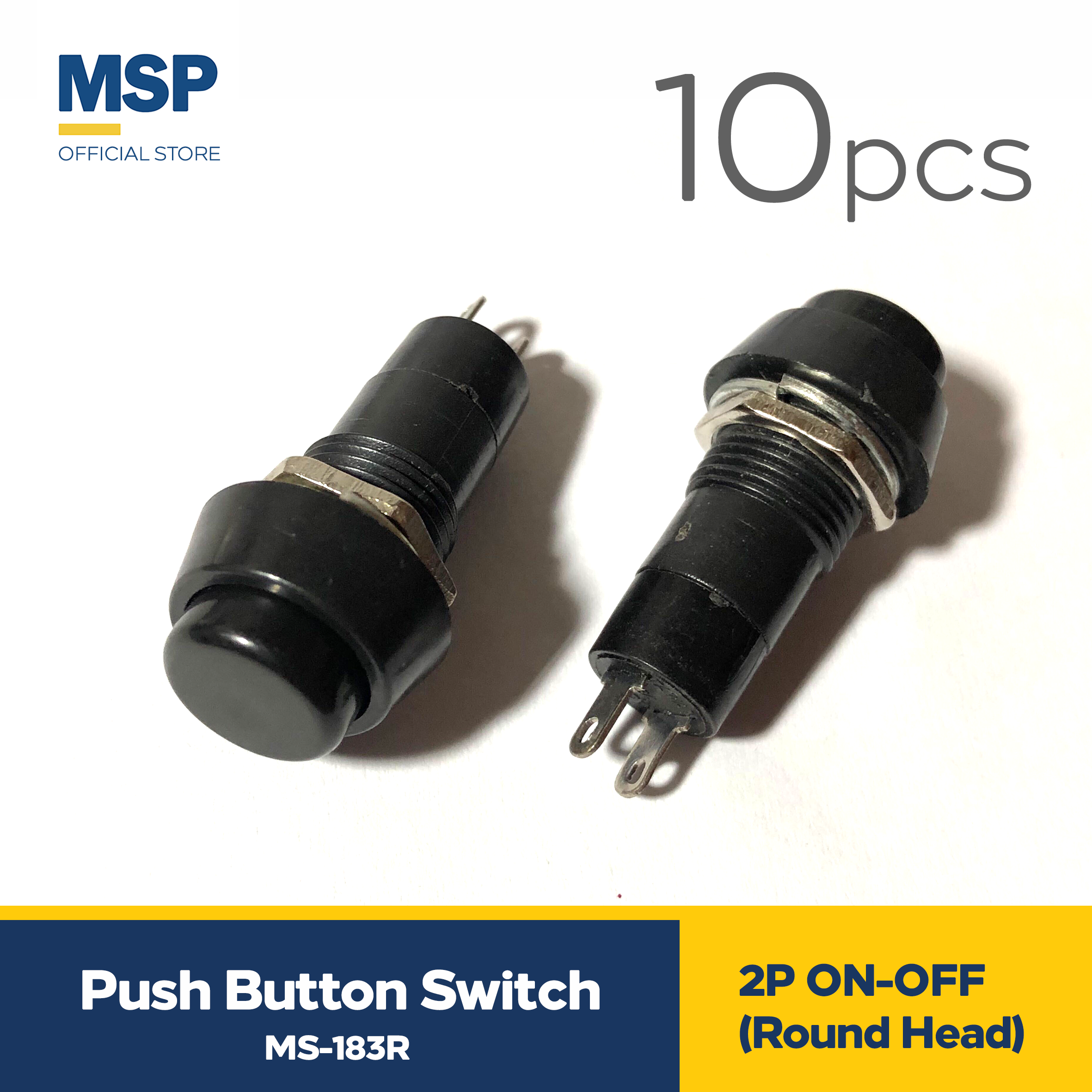 10pcs Push button switch 2P, ON-OFF, round head