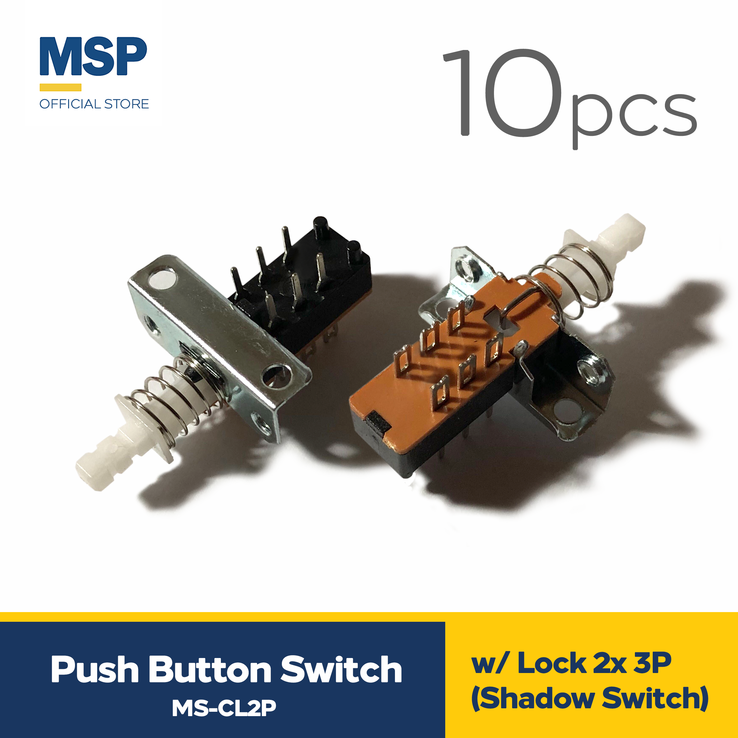 10pcs Push button switch with lock 2x3P (Shadow switch)